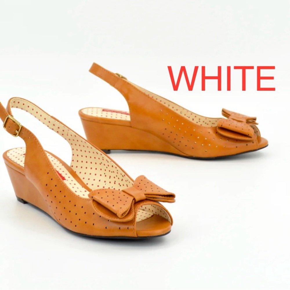 B.A.I.T. footwear - Jasmin White wedge sling back peep toe w/ bow
